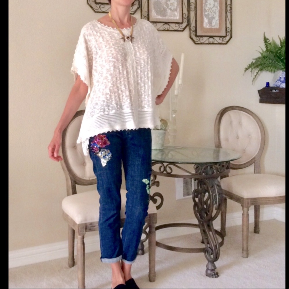 Meadow Rue Top Blouse Oversized XS/S ivory cotton